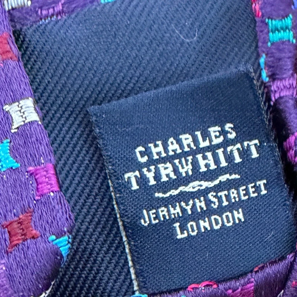 Charles Tyrwhitt Tie Men Purple Geometric Silk Handmade in England Preppy Formal